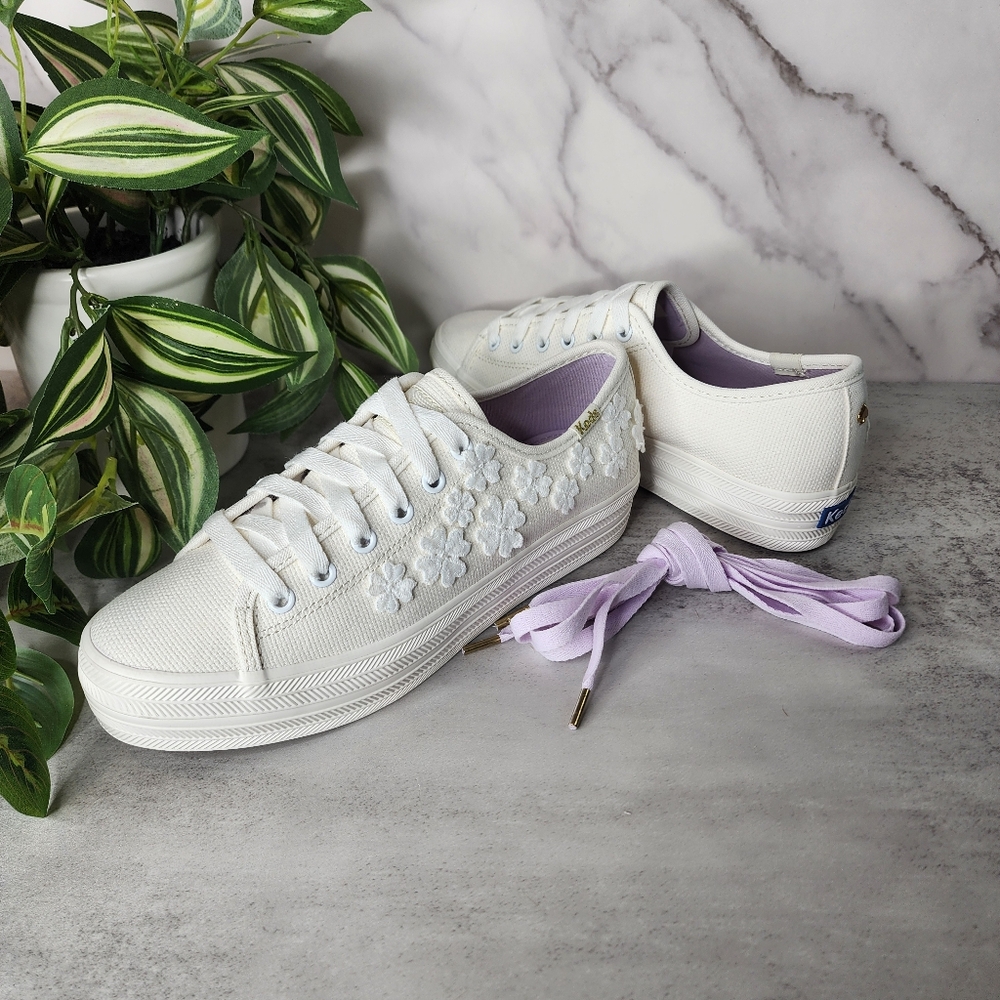 Keds X Kate Spade new york Triple Kick Woven Flowers Sneakers Sz 5.5 - Picture 6 of 16